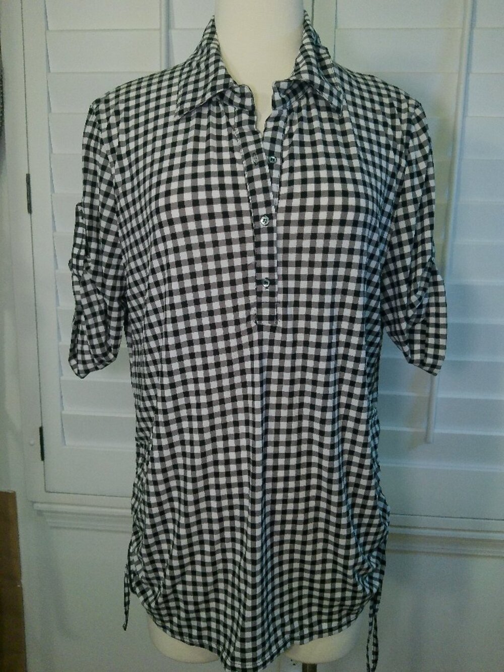 Checkered Popover Blouse Top Women’s Amang NY Size XL